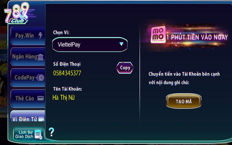 Nạp tiền qua ví điện tử Momo nhanh thần tốc