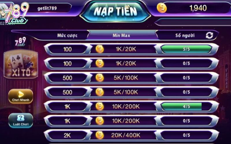 Giao diện xì dách tại 789club đẹp mắt